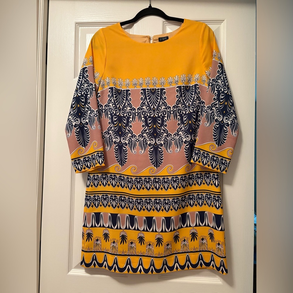 J. Crew Yellow, Blue and Taupe Patterned Dress